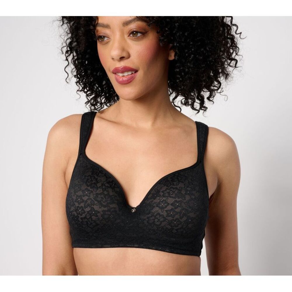 Breezies Women's Bra Sz 36DD Lace Elegance Smooth Wirefree T-Shirt Black